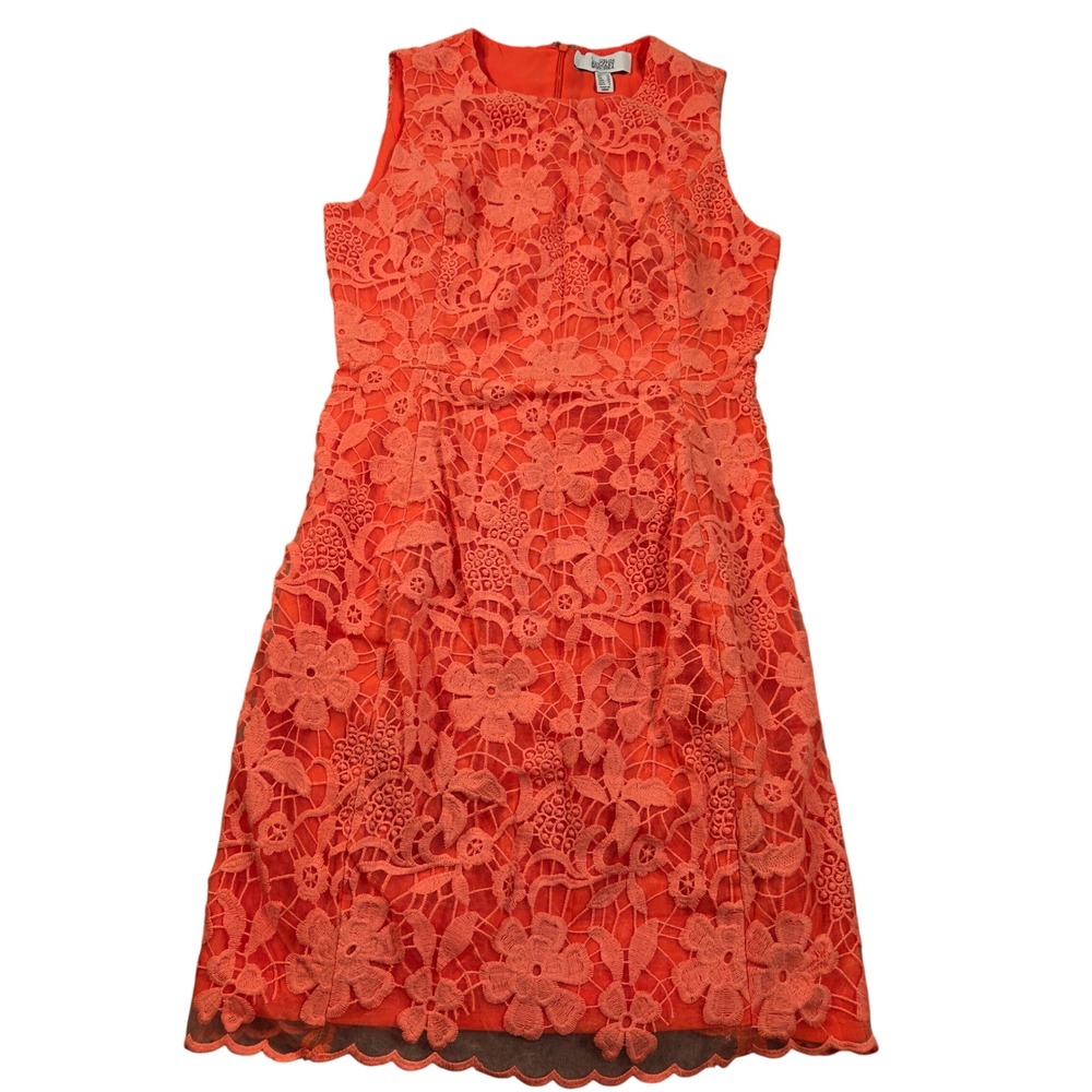 Belle Badgley Mischka Sheath Dress Womens 6 Orange Floral Lace Sleeveless